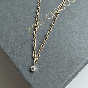 ZOE CHICCO 14K Small Square Oval Chain Diamond Bezel Bracelet Size 6.75"